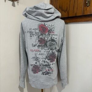 Y2K Grey Graphic Athletic Sporty Zip Up Hooded Lightweight Jacket Size Small